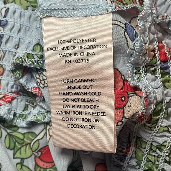 Nanette Lepore Blue Floral Bird Sheer Blouse Large Business Casual Elastic Waist - Picture 6 of 10